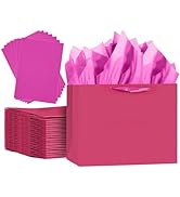 qiqee 5PCS Bright Pink Gift Bags with Ribbon Handles 9.6"x7.9"x4.3" Medium Size Gift Bags (10PCS ...