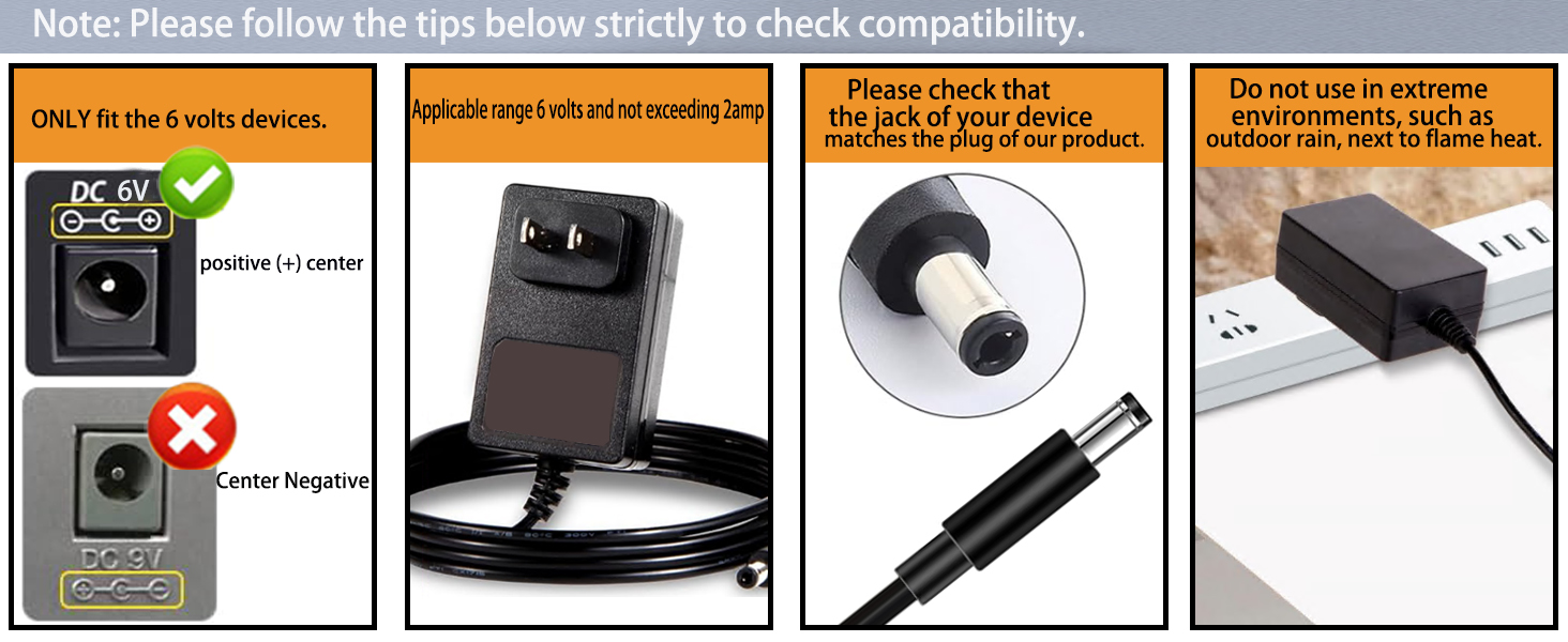 DC 6Volt Power Adapter Charger DC in 6V Power Cord