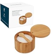KITCHENDAO Bamboo Salt Cellar Bowl Box Container with Built-in Spoon, Elegant Kitchen Salt Dish H...