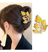 Fall Hair Claw Clips for Women, 1Pcs Metal Alloy Yellow Maple Leaf Hair Clips Fall Thanksgiving H...