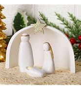 Juegoal Christmas Nativity Sets, Set of 4 White Mini Nativity Scene Resin Figurines, Xmas Holy Fa...