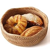 Bread Baskets for Serving, Rattan Basket Bowl for Kitchen Counter, Natural Rattan Tray Wicker Bas...