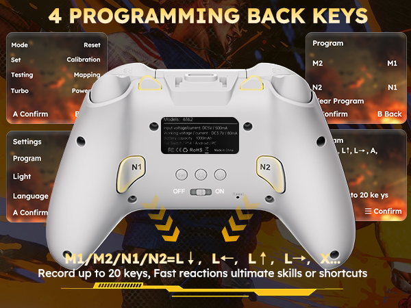 This controller has 4 back buttons,and each button can be programmed with no more than 20 actions.