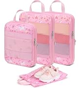 BrainyBees Kids Compression Packing Cubes, 4 Piece Set for Carry On Suitcase, Water Resistant Tra...