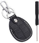 CALFOVERA Genuine Leather Key Fob Black Portable Leather Keychain Cover Compatible Scratch-Resist...