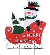 YEAHOME Outdoor Christmas Decorations, Metal Snowman with Sled car Decorative Garden Stakes for O...