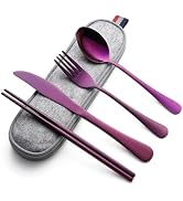 DEVICO Camping Utensils, Portable Travel Utensils with Case, Stainless Steel Reusable Silverware ...