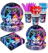 168 PCS Video Game Party Decorations Game Party Supplies Includes Plates, Napkins, Cups, Cutlery ...