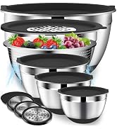 DUTZUN Kitchen Appliances, Large Mixing Bowls with Lids Set & Colander | 6.0 QT Stainless Steel M...