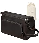 Vorspack Genuine Leather Toiletry Bag for Men - Water Resistant Travel Bag for Toiletries, Essent...