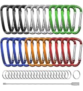 XIECHANEE 2.4" 24pcs Small Carabiner Clip Keychain, Aluminum D Ring Shape Clips with Keyring Keyc...
