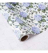 ZINTBIAL Hydrangea Floral Wrapping Paper Roll - Blue Watercolor Floral Design, 17 Inches x 16.5 F...