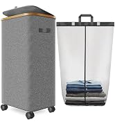 Laundry Hamper with Wheels,29 Gal (110L) Laundry Basket with lid Rolling Clothes Hamper Foldable ...