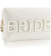 Kovewon Bride Patch Letter Makeup Bag for Women Bridesmaid Engagement Gift for Her White Pearl Rh...