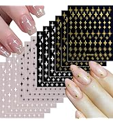 3D Self-Adhesive Star Nail Art Stickers - 12 Sheets Silver Gold Black White Decals for Acrylic Na...