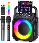 Karaoke Machine, Portable Bluetooth Speaker with 2 Wireless Mics for Adults & Kids with LED Light...