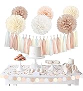 NICROHOME EUR Boho Wedding Decorations, 28PCS Rustic Neutral Creamy White Tissue Paper Pom Poms T...