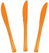 SietDESEO 25 PCS Orange Plastic Knives Disposable Utensils Heavy Duty Orange Knives Disposable Cu...
