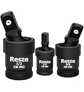 Resze 3PCS Universal Joint Swivel Socket Adapter Set (1/4", 3/8", 1/2"), 360° Rotating, Chrome-Pl...