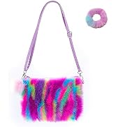 Crossbody Purse Shoulder Bag Fluffy Small Coin Purse with Cute Headband Rainbow Handbag Christmas...