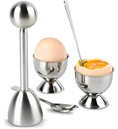 Egg Shell Opener Set – 2 Pcs Egg Cups for Soft Boiled Eggs & Hard Boiled Eggs, 2 Pcs Spoons, Stai...