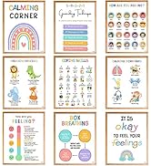 BEAWART 9 Calming Corner Classroom Posters, Mental Health Posters Therapy Office Decor ,Calm Down...