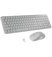 FCPLU Retro Wireless Keyboard and Mouse Combo (White) | 110 Round Keycaps, Power Switch, and Scis...