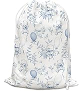 DSHFG Blue Bear Birthday Gift Bags, Chinoiserie Blue Baby Shower Drawstring Gift Bags Canvas, Sma...