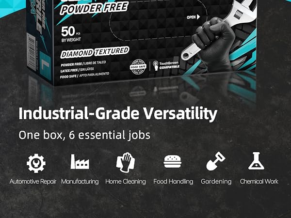 Beastek 8 mil nitrile gloves heavy duty industrial grade 50 pcs auto repair manufacturing cleaning