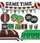 Football Party Supplies Kit - Includes Football Shaped Plates, Dessert Plates, Napkins, Cups, Ban...