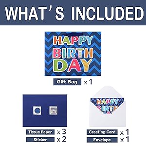 13‘’ Large Blue Laser Foil Happy Birthday' Border Gift Bag Set