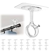 MUAKIOY 16 Pack No Drill Curtain Rod Brackets, Ceiling Mount Adjustable Adhesive Curtain Rod Hold...
