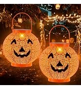 2 Pack Halloween Decoration Hanging Solar Lantern Outdoor - Solar Powered Jack-O Lantern Pumpkin,...