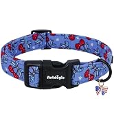 Astdogio Cherry Dog Collar with Bow Charm - Adjustable Red White & Blue Soft Cotton Comfortable C...