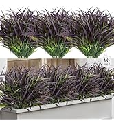Besteek 16 Pcs Artificial Plants Outdoor Fake Grass Faux Greenery Stems UV Resistant Plastic Plan...