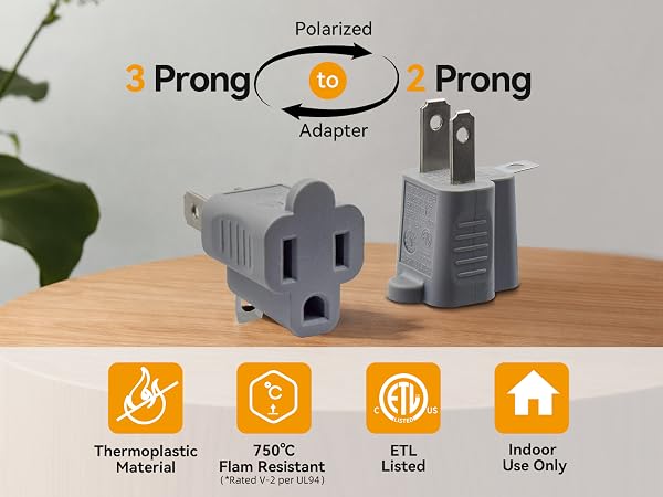 Prong Converter, Polarized Grounding Plug Adapter for Home Office Travel