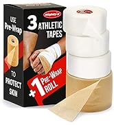 Premium White Athletic Tape for Injuries - 3pk Zinc Oxide Tape + Pre-wrap - Easy Tear Sports Athl...