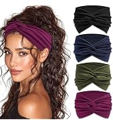 STGDAK Bandana Headbands for Women Wide Boho Headband Solid Color Knotted Turban Head Bands Soft ...