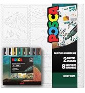 POSCA Canvas Paint by Number Kit, Boho - 8 Acrylic Markers with 2 Pre-Drawn Canvases - Gift Set f...