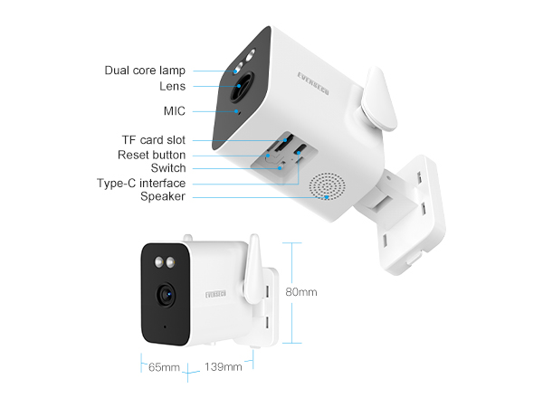 2K Outdoor WiFi BulletCam 5000mA Built-in Batt PowerOutage Human Detection Alexa SD Cloud ONVIF RTSP