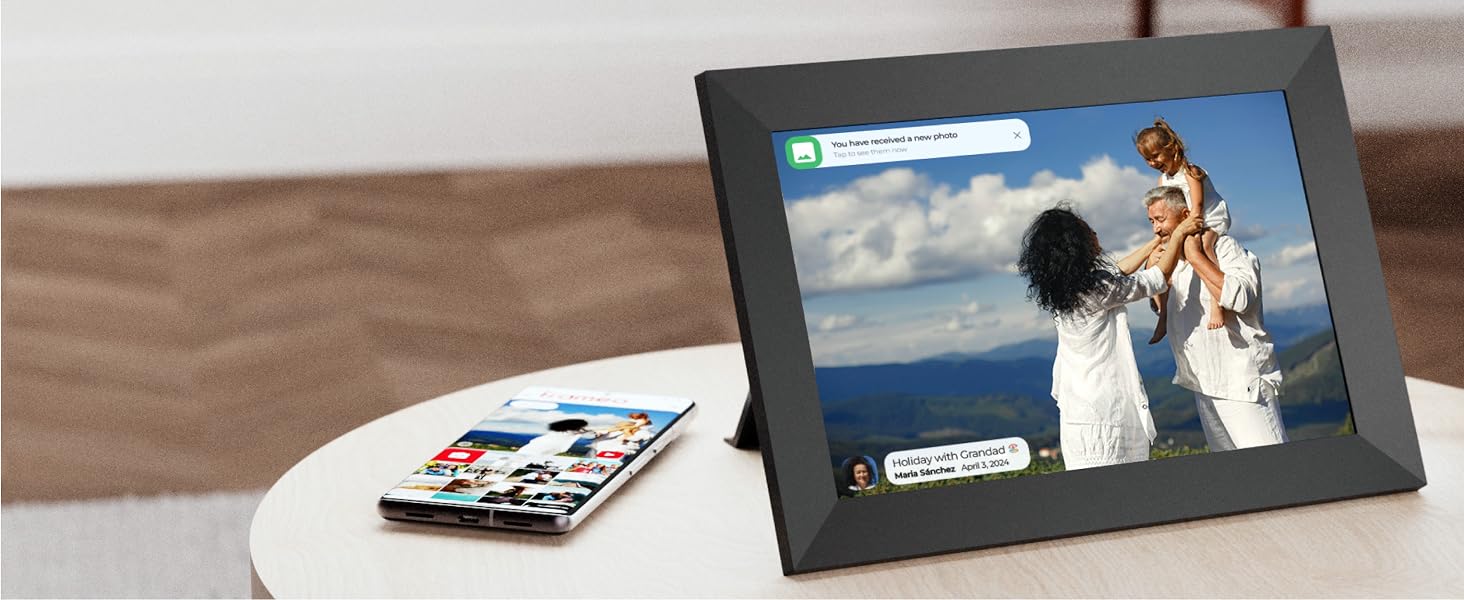 Easy to use, this frame allows for quick photo uploads and a personalized slideshow experience