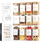 EDELHAUS Square Glass Storage Containers with Bamboo Lids 12-Pack (4x 30 oz, 8x 17 oz) Airtight G...