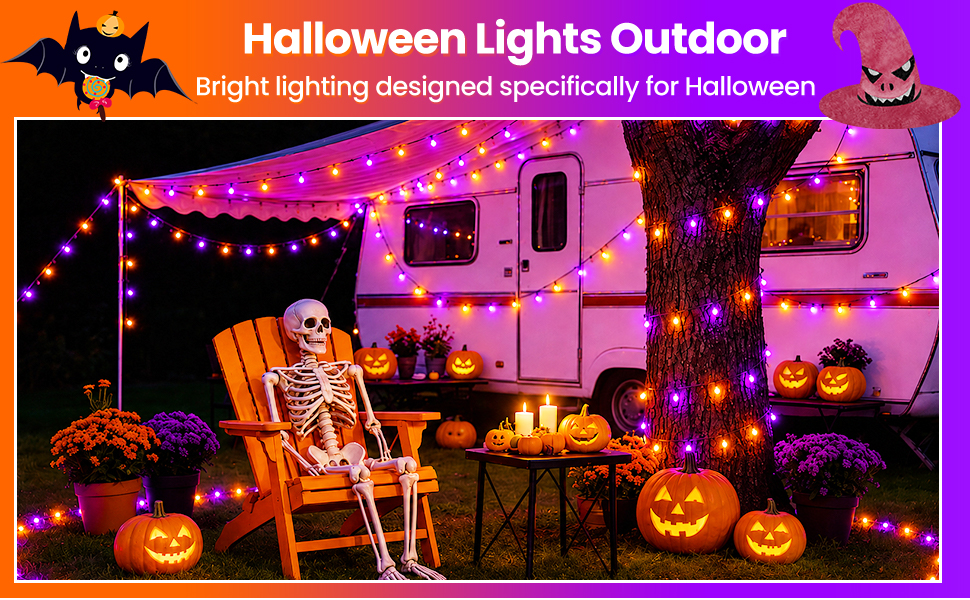 Orange Purple Halloween Lights String Waterproof for Halloween Decorations