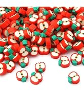 50 Pcs Polymer Clay Apple Beads, 1.6mm Red Handmade Polymer Clay Apple Slice Shape Loose Fruit Th...