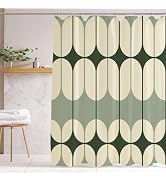 De-Mediocre Boho Sage Green Shower Curtain Sets for Bathroom,Abstract Retro Geometric Shower Curt...