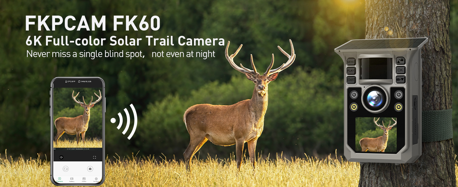 Trail Camera Full Color 6K 64MP Solar WiFi Game Hunting Camera