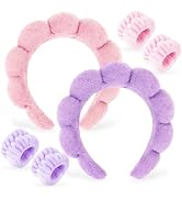 AHONEY 2 Set Spa Headbands for Washing Face and Wristband Set, Skin Care Headband Sponge Facial S...