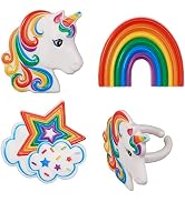 DECOPAC Rainbow Unicorn Rings, Cupcake Decorations, Magical Food Safe Cake Toppers – 24 Pack, Mul...