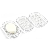 OTHIX 3 Pack Clear Plastic Soap Dish for Bar Soap, Bar Soap Holder Tray with Raised Ridges for Sh...
