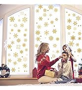 Shining Christmas Snowflakes Window Clings, 9 Sheets Glitter Snowflake Stickers DIY Removable Chr...